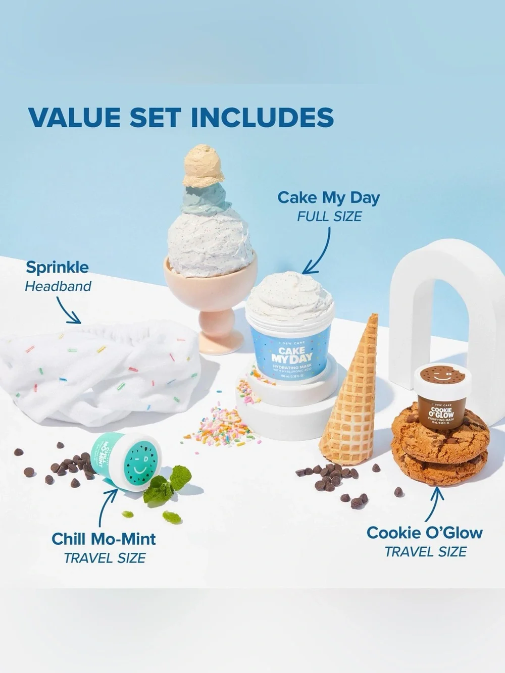 I Dew Care Sundae Scoop Ice Cream-Inspired Wash-Off Masks & Headband Set
